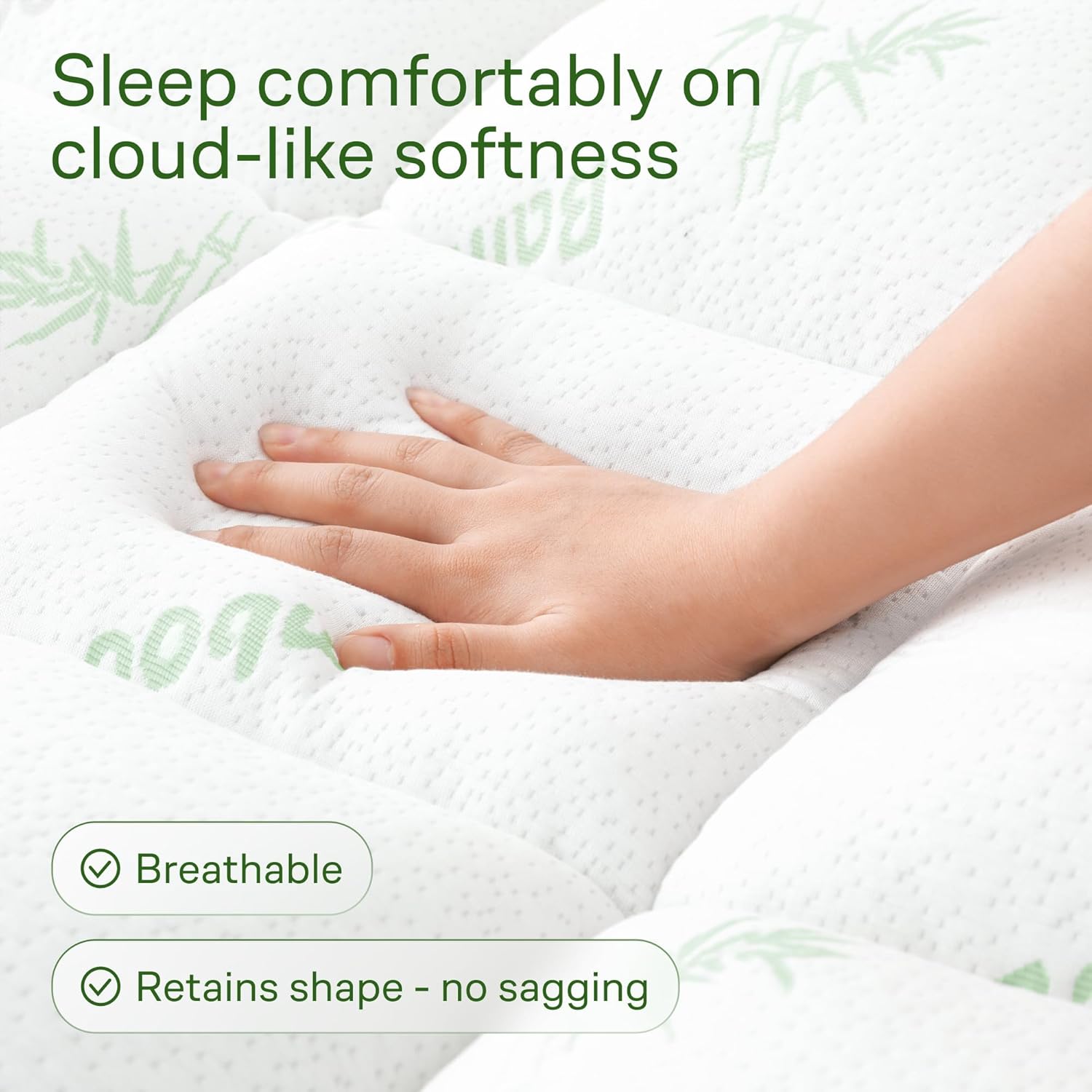 Ultra Soft Queen Size Mattress Topper - Viscose Made from Bamboo Pillow Top Mattress Pad for Back Pain Relief - Naturally Cooling for Hot Sleepers, fits 6-18" Mattress, 600GSM, Green