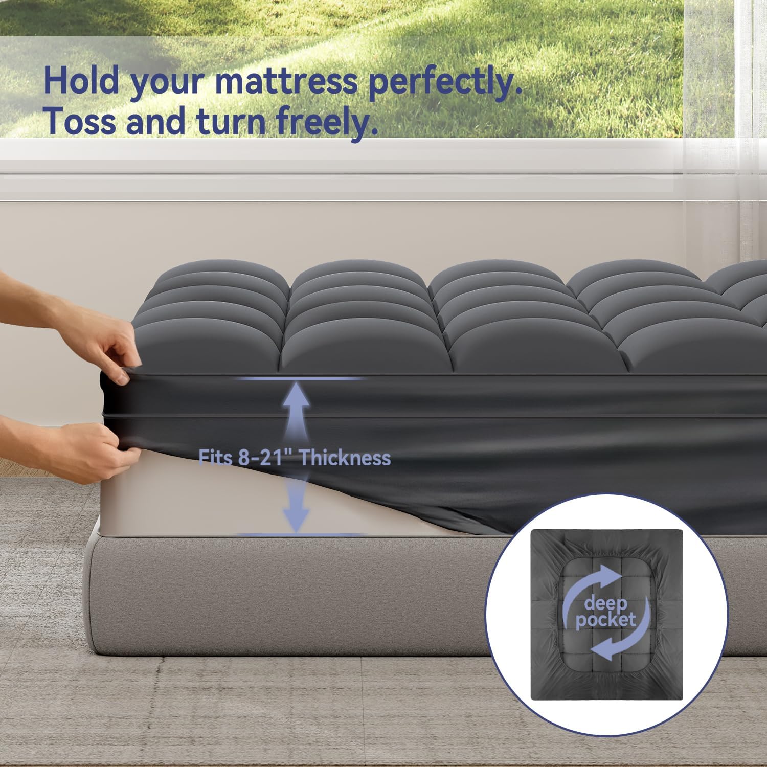 Full Mattress Topper for Back Pain, Extra Thick Mattress Pad Cover, Plush Soft Pillowtop with Elastic Deep Pocket, Overfilled Down Alternative Filling