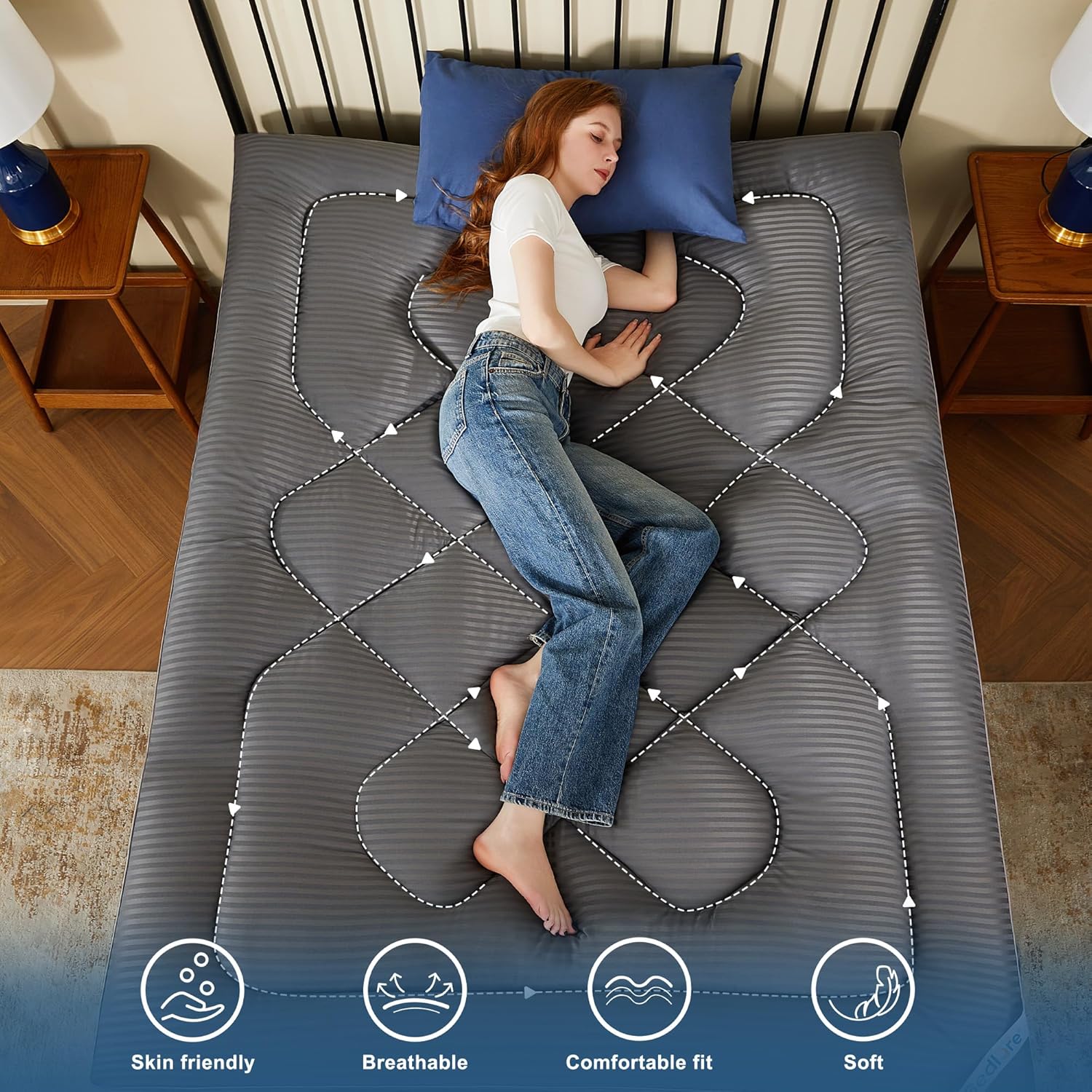 Twin Mattress Topper, Thick Pillow Top Pad for Back Pain Relief, Cooling Soft Mattress Cover with Deep Pockets 6-15 inch
