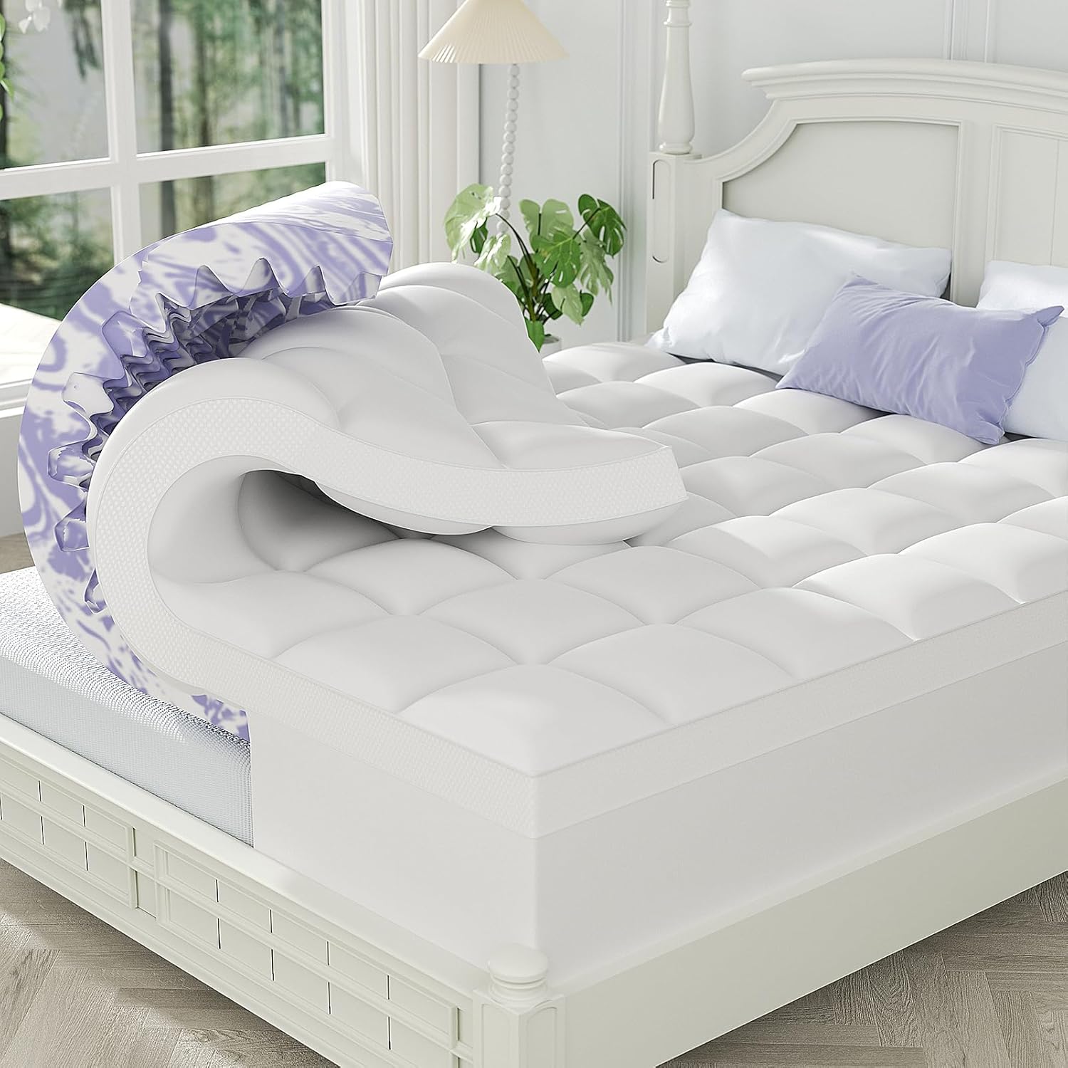 Dual Layer 4 Inch Memory Foam Mattress Topper Full - 2 Inch Gel Memory Foam and 2 Inch Pillow Top Mattress Pad, 7-Zone Egg Crate Full Size Mattress Topper