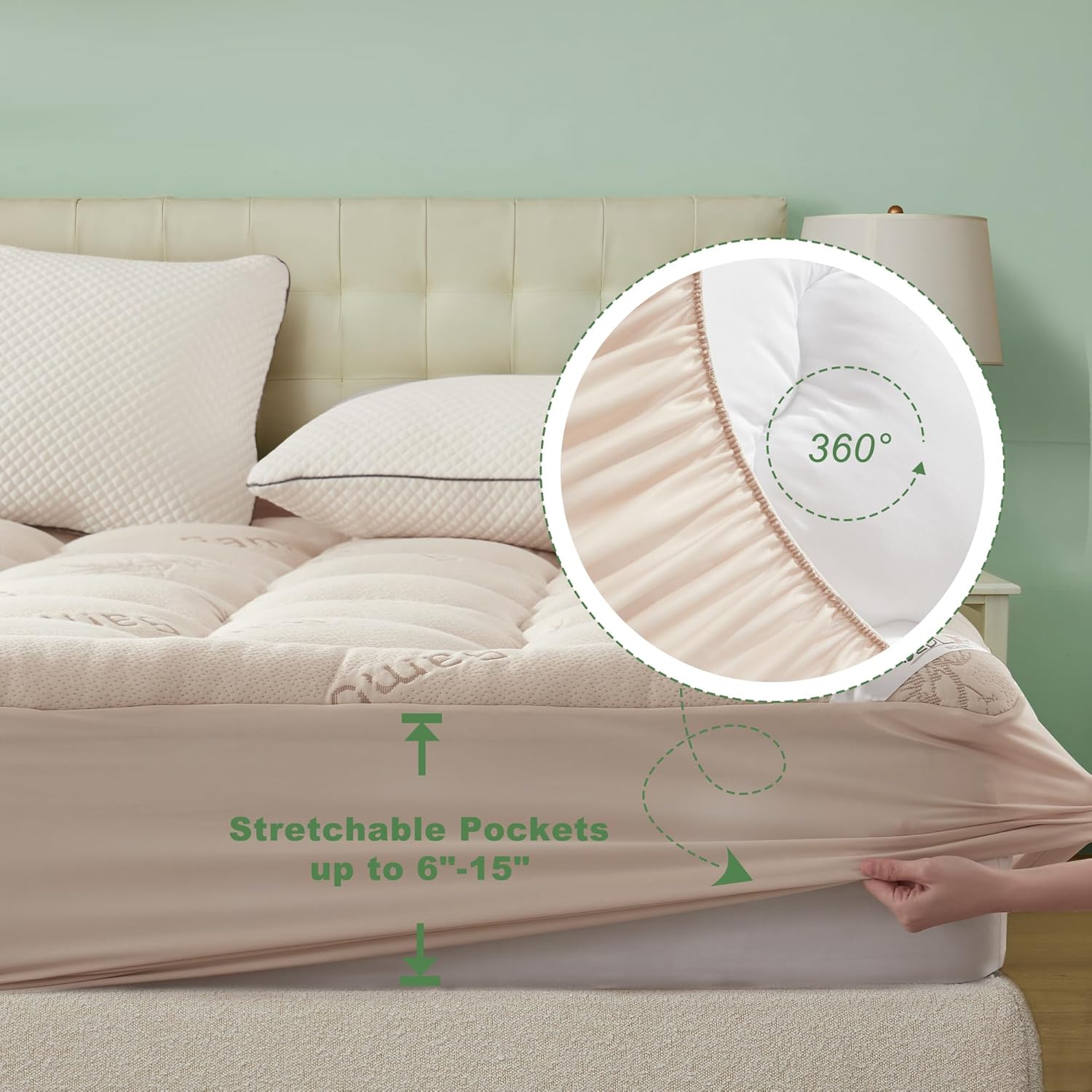 Full Size Mattress Topper Viscose Derived from Bamboo, Thick Pillow Top Mattress Pad with Stretchable Pockets for 6-15 inches Mattress, Breathable Mattress Topper for Back Pain Relief