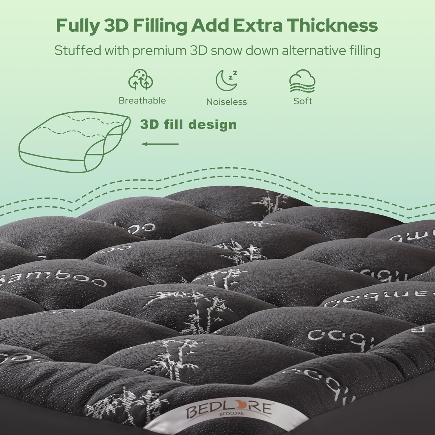 Full Size Mattress Topper Viscose Derived from Bamboo, Thick Pillow Top Mattress Pad with Stretchable Pockets for 6-15 inches Mattress, Breathable Mattress Topper for Back Pain Relief
