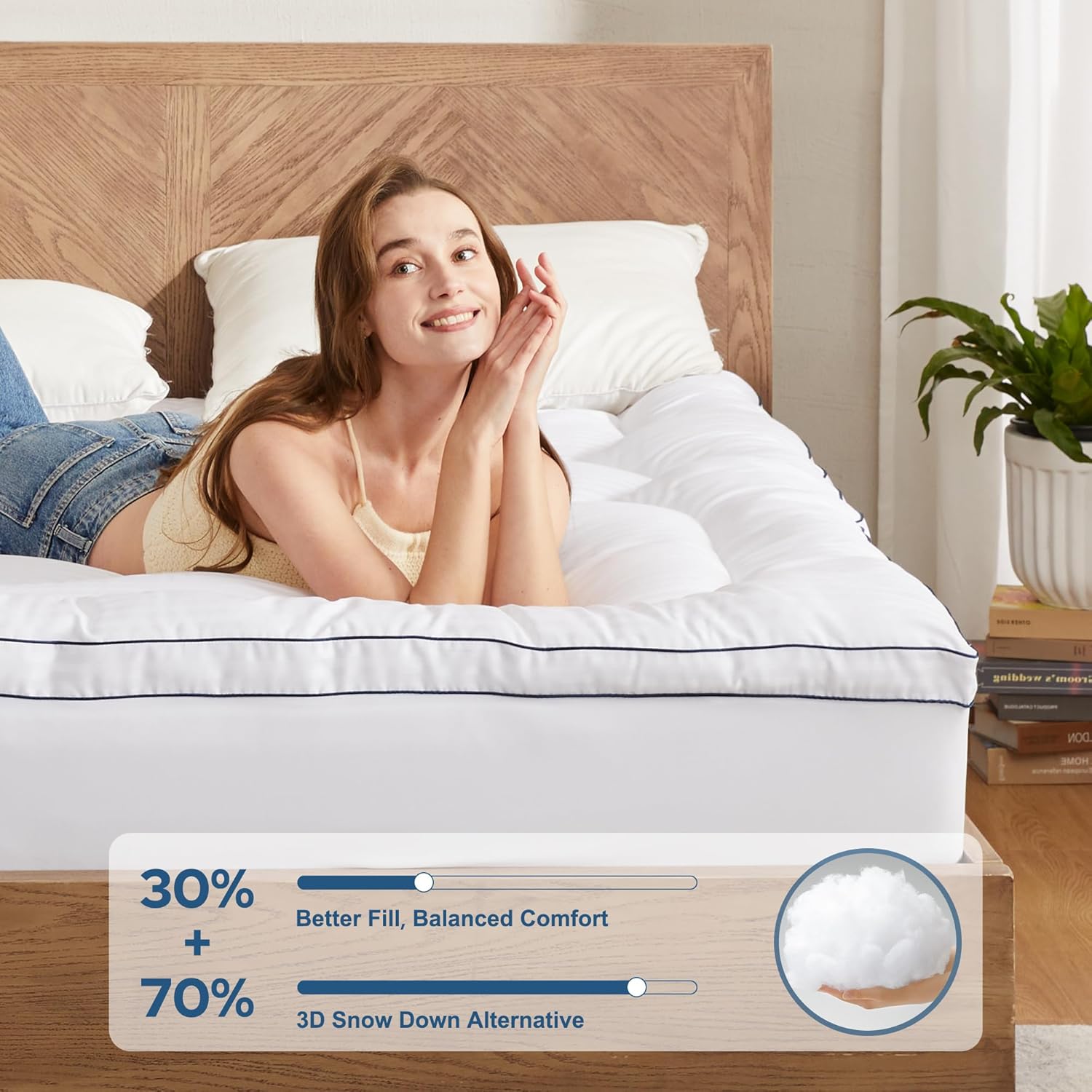 Twin Mattress Topper, Thick Pillow Top Pad for Back Pain Relief, Cooling Soft Mattress Cover with Deep Pockets 6-15 inch