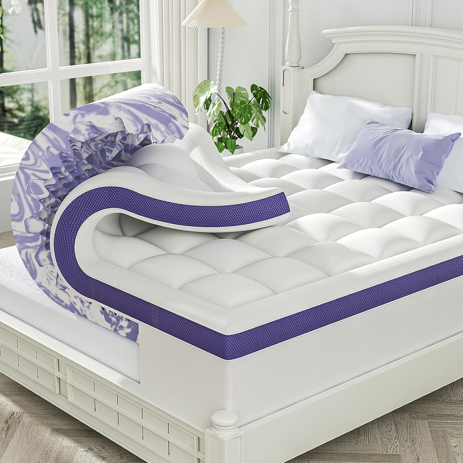Dual Layer 4 Inch Memory Foam Mattress Topper Full - 2 Inch Gel Memory Foam and 2 Inch Pillow Top Mattress Pad, 7-Zone Egg Crate Full Size Mattress Topper