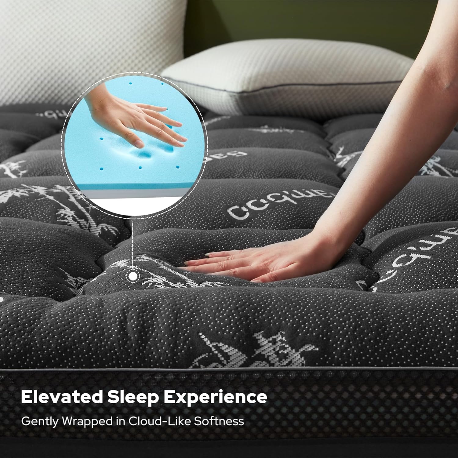 4 Inch Memory Foam Mattress Topper Full,2-in-1 Dual Layer Design (2" Gel Memory Foam + 2" Plush Pillow Top Cover) Mattress Topper Medium-Firm,Pressure Relief & Back Pain Support(Dark Gray)