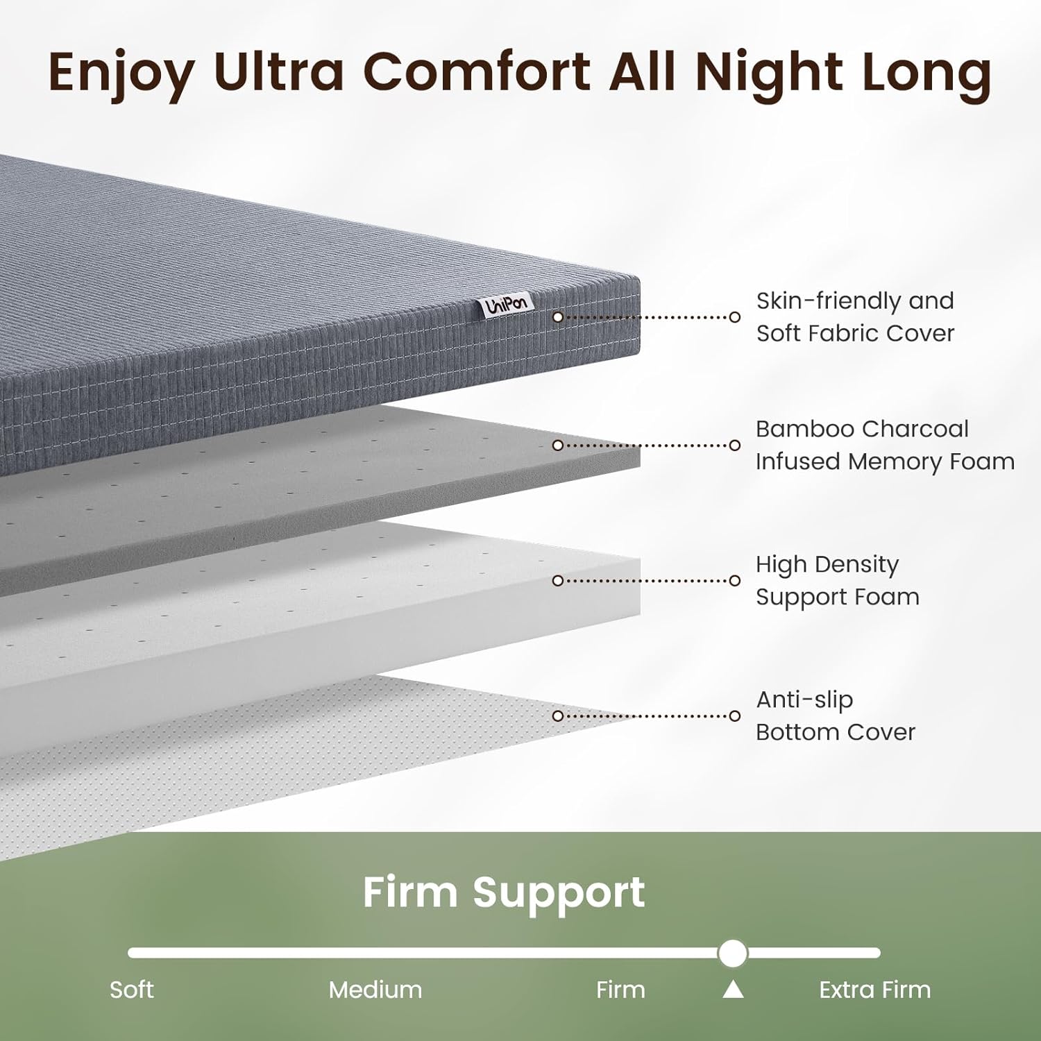 3 Inch Extra Firm Queen Mattress Topper with Cooling Gel & Bamboo Charcoal, Extra Firm Queen Memory Foam Mattress Topper for Pain Pressure Relief