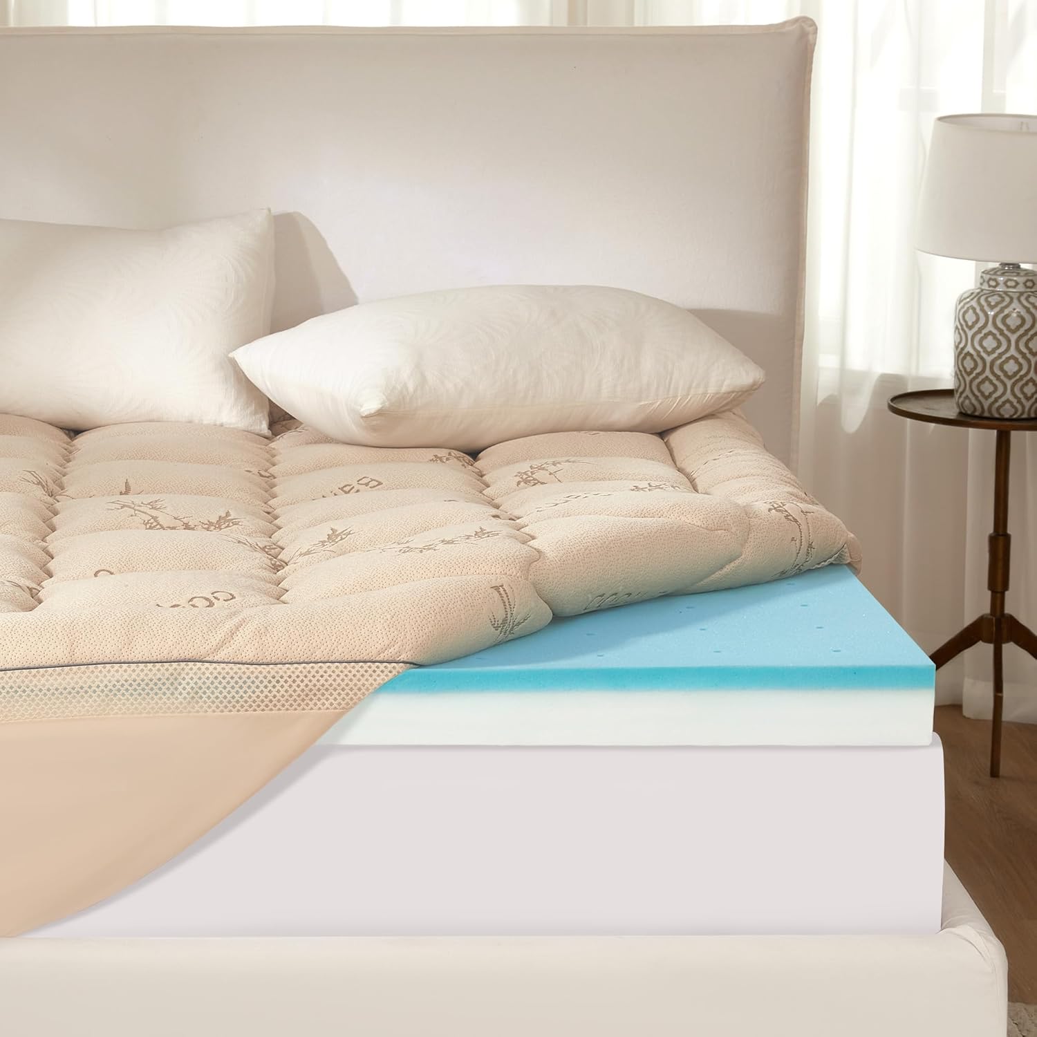 4 Inch Memory Foam Mattress Topper Full,2-in-1 Dual Layer Design (2" Gel Memory Foam + 2" Plush Pillow Top Cover) Mattress Topper Medium-Firm,Pressure Relief & Back Pain Support(Dark Gray)