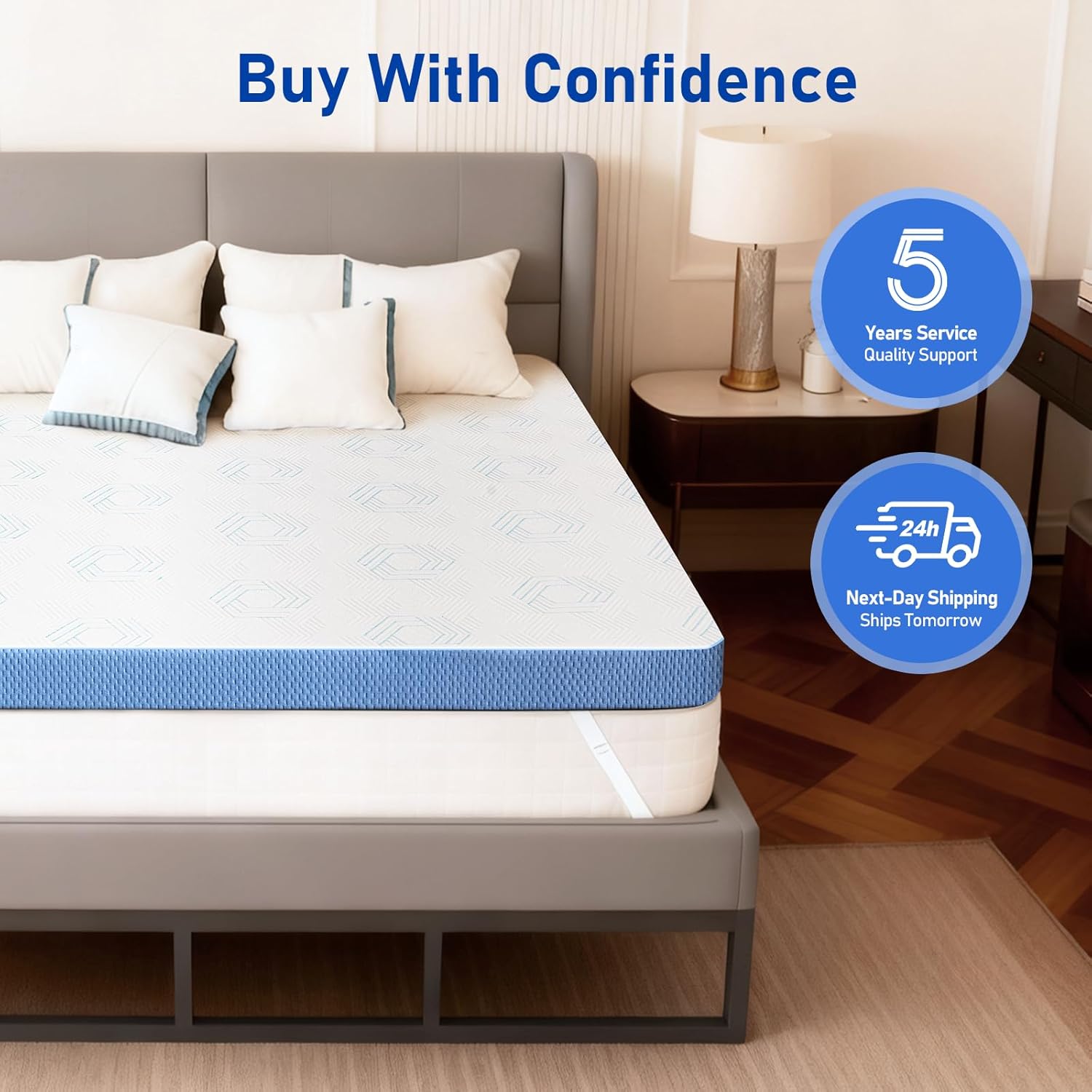 Extra Firm Mattress Topper Full: 3 Inch High Density Bed Topper, Extra Support Mattress Pad for Back Pain Relief, Breathable Washable Cover with Anti-Slip Straps
