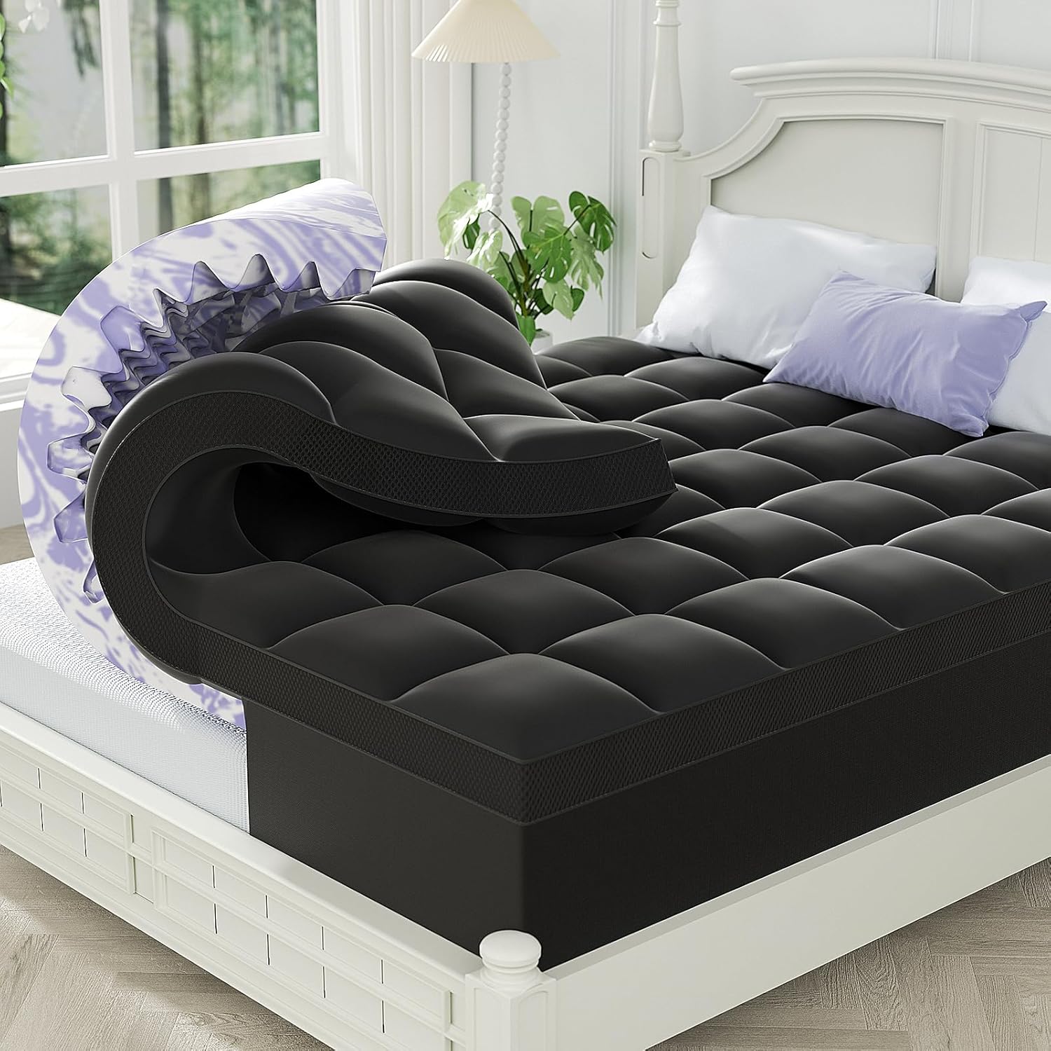 Dual Layer 4 Inch Memory Foam Mattress Topper Full - 2 Inch Gel Memory Foam and 2 Inch Pillow Top Mattress Pad, 7-Zone Egg Crate Full Size Mattress Topper