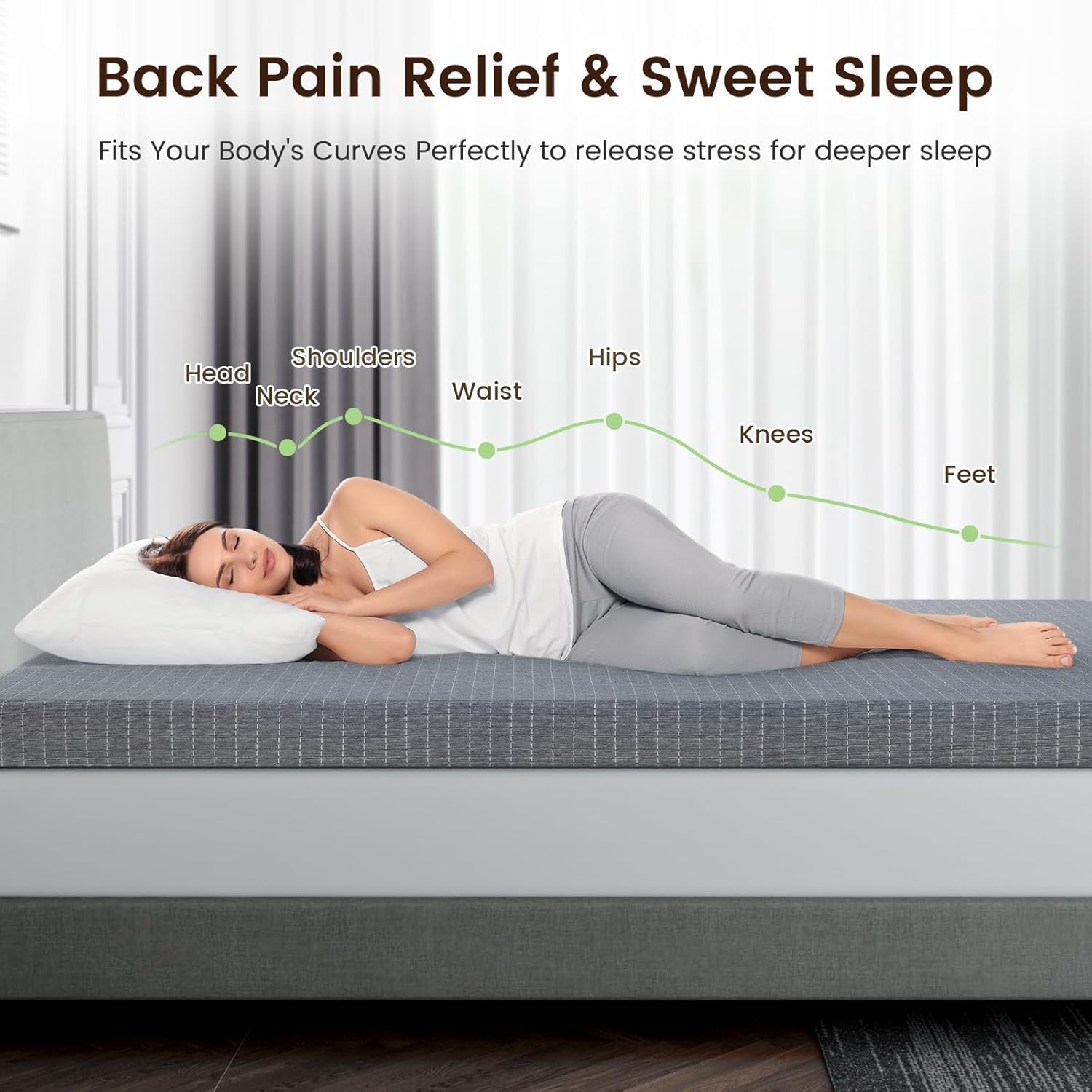 3 Inch Extra Firm Queen Mattress Topper with Cooling Gel & Bamboo Charcoal, Extra Firm Queen Memory Foam Mattress Topper for Pain Pressure Relief