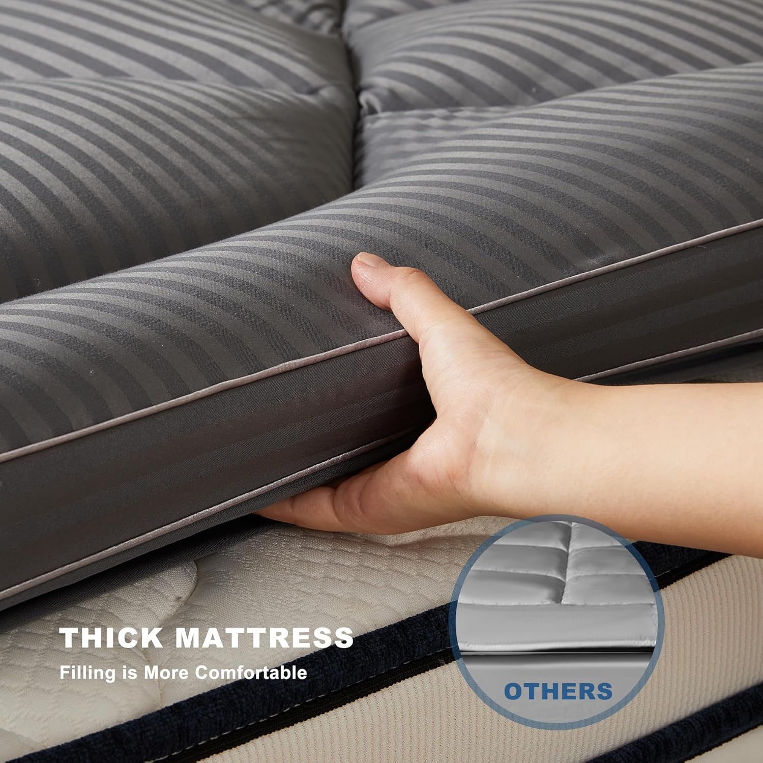 Twin Mattress Topper, Thick Pillow Top Pad for Back Pain Relief, Cooling Soft Mattress Cover with Deep Pockets 6-15 inch