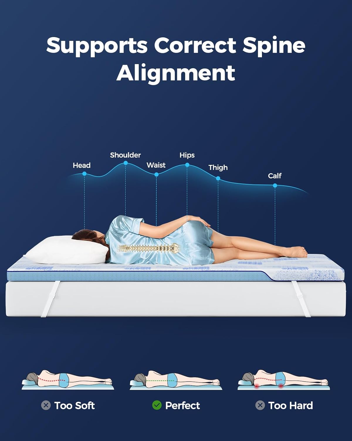 Supportive Medium-Firm Mattress Topper Queen- 3 Inch Memory Foam Bed Topper Made with CertiPUR-US&reg; Certified Foam,Cooling Bamboo Cover