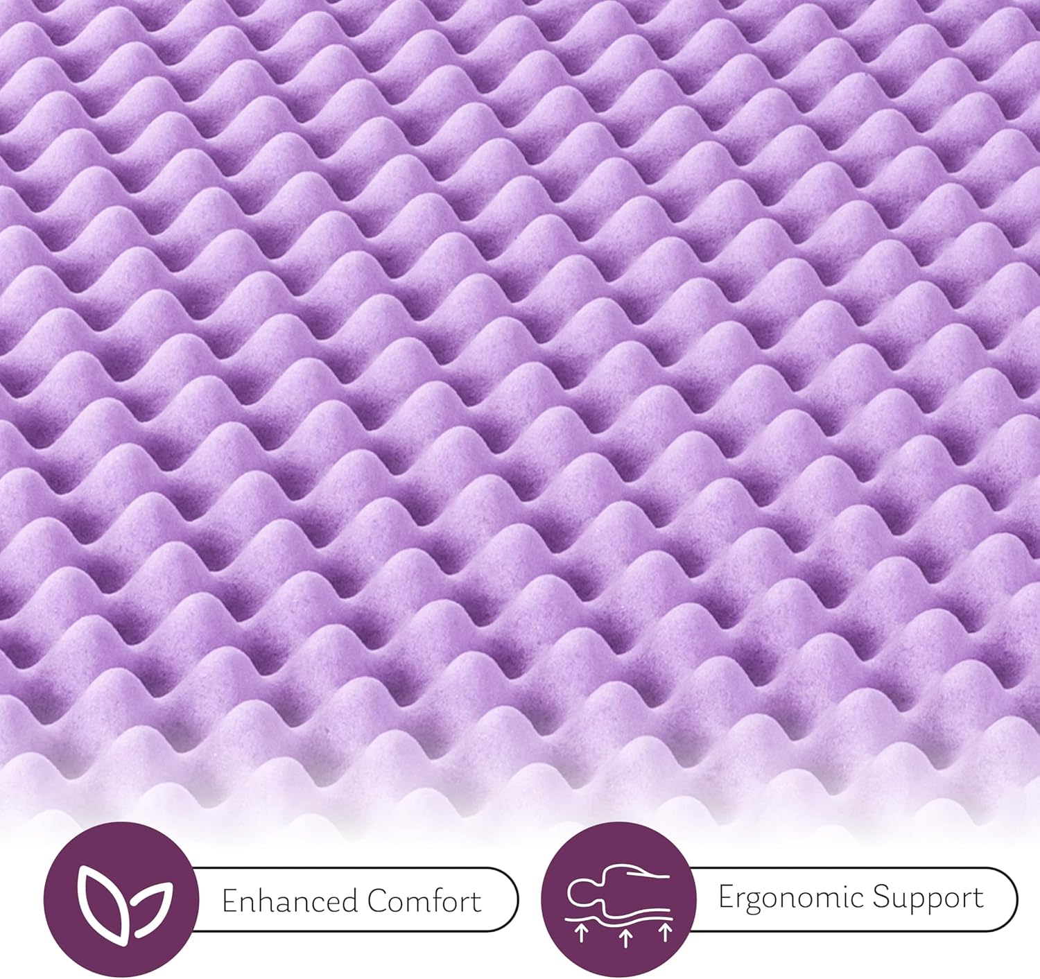 3 Inch Egg Crate Full Memory Foam Mattress Topper, Lavender Scent Gel Infused Foam Mattress Topper for Pressure Relief, CertiPUR-US Certified Full Bed Topper, Purple, 54"&times;75"