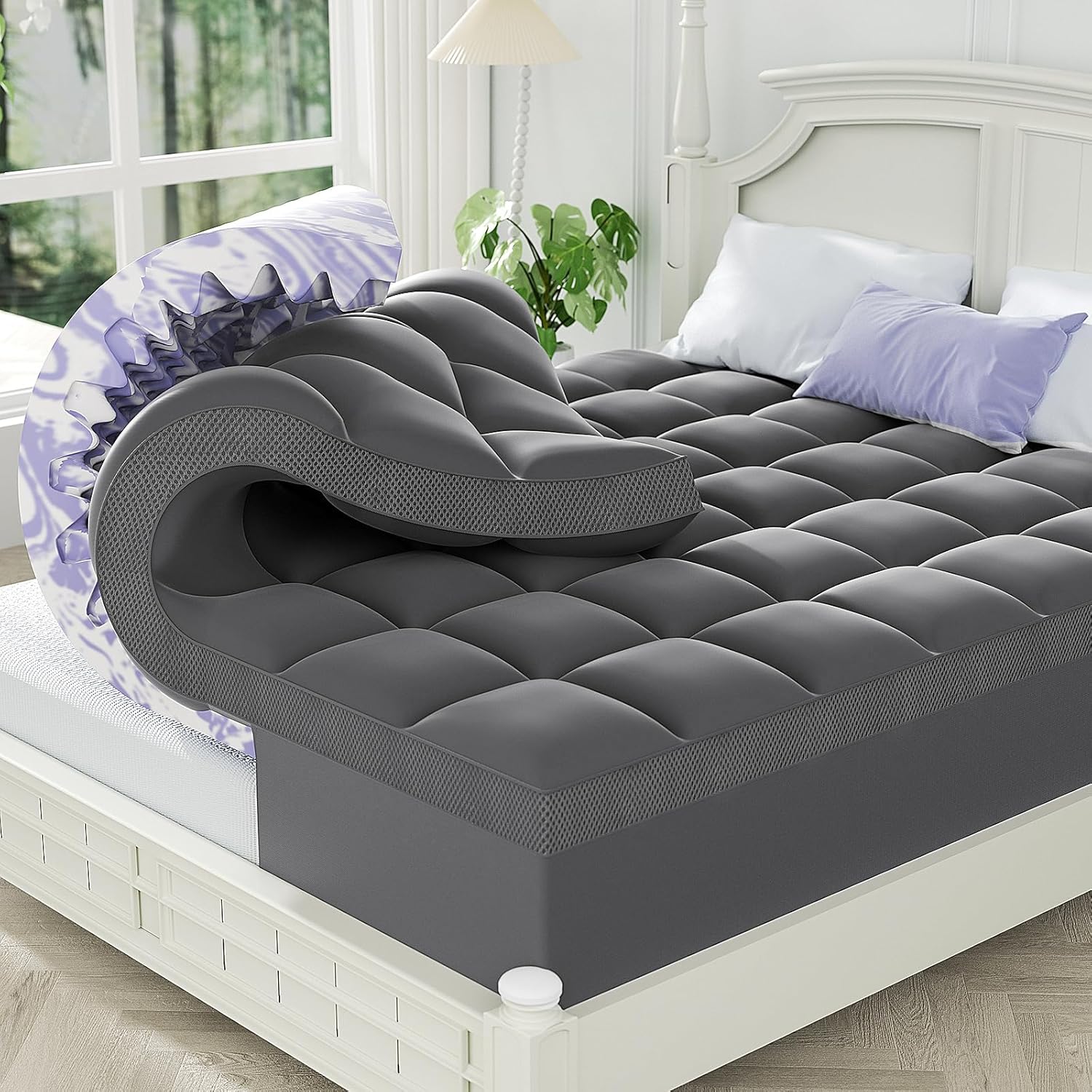 Dual Layer 4 Inch Memory Foam Mattress Topper Full - 2 Inch Gel Memory Foam and 2 Inch Pillow Top Mattress Pad, 7-Zone Egg Crate Full Size Mattress Topper
