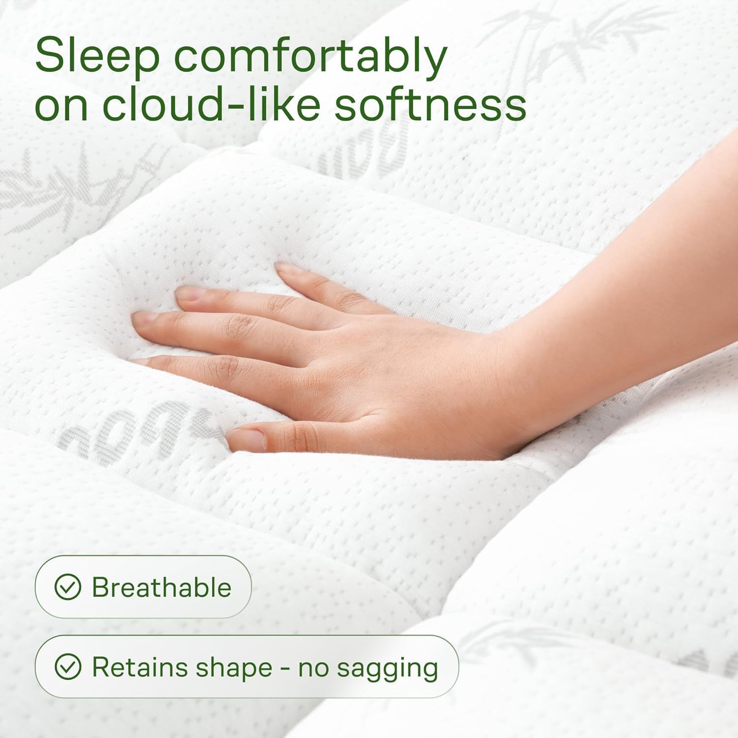 Ultra Soft Queen Size Mattress Topper - Viscose Made from Bamboo Pillow Top Mattress Pad for Back Pain Relief - Naturally Cooling for Hot Sleepers, fits 6-18" Mattress, 600GSM, Green