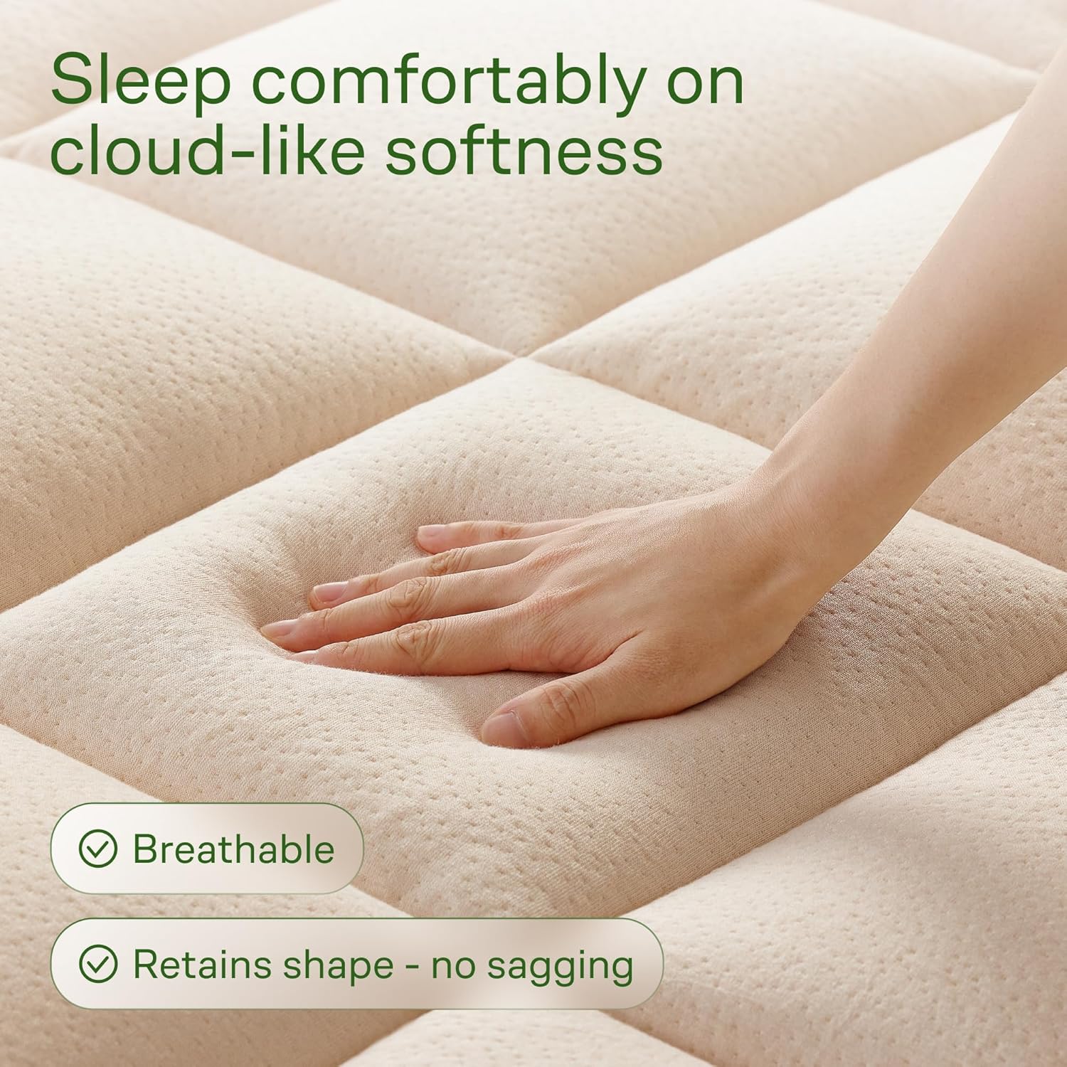 Ultra Soft Queen Size Mattress Topper - Viscose Made from Bamboo Pillow Top Mattress Pad for Back Pain Relief - Naturally Cooling for Hot Sleepers, fits 6-18" Mattress, 600GSM, Green