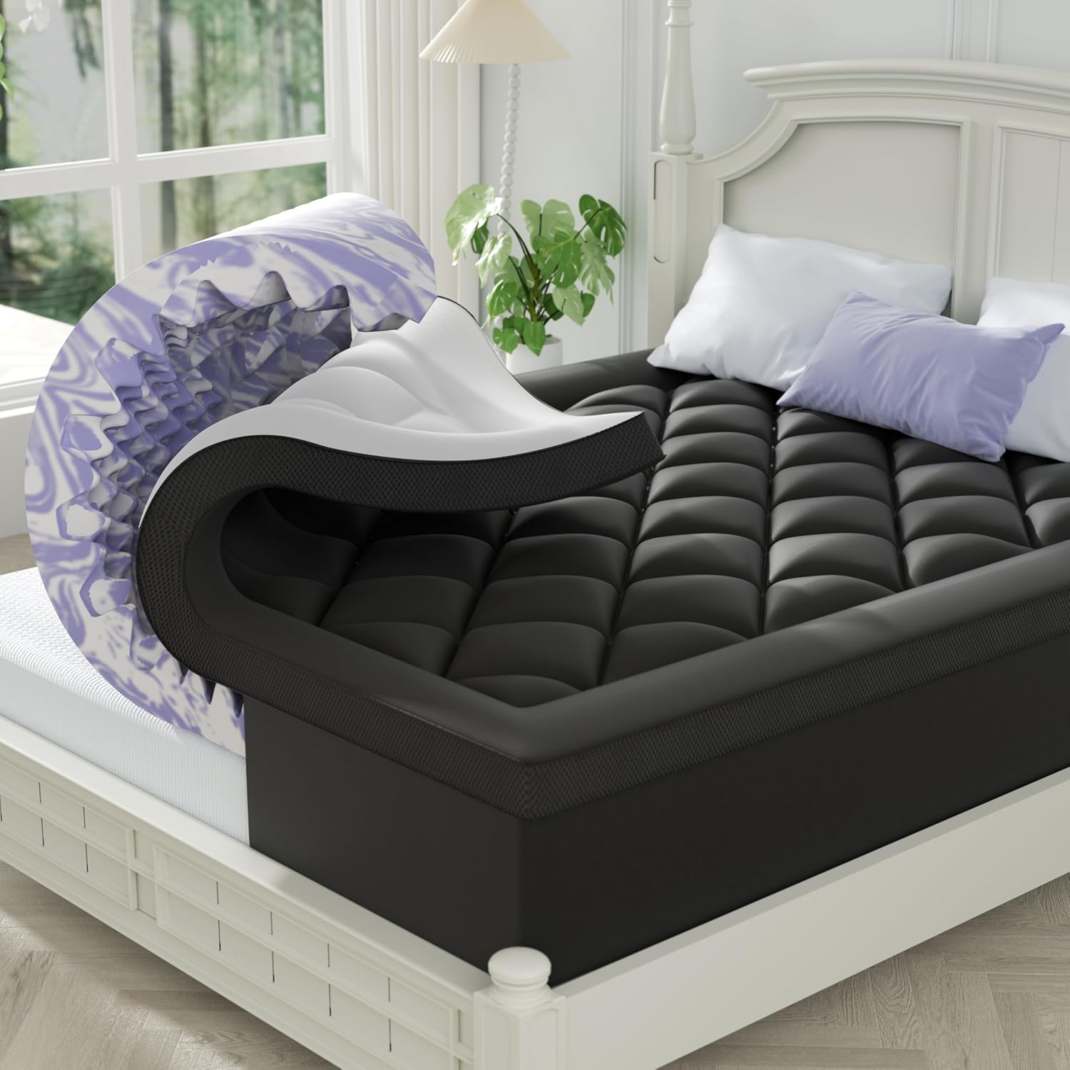 Dual Layer 4 Inch Memory Foam Mattress Topper Full - 2 Inch Gel Memory Foam and 2 Inch Pillow Top Mattress Pad, 7-Zone Egg Crate Full Size Mattress Topper