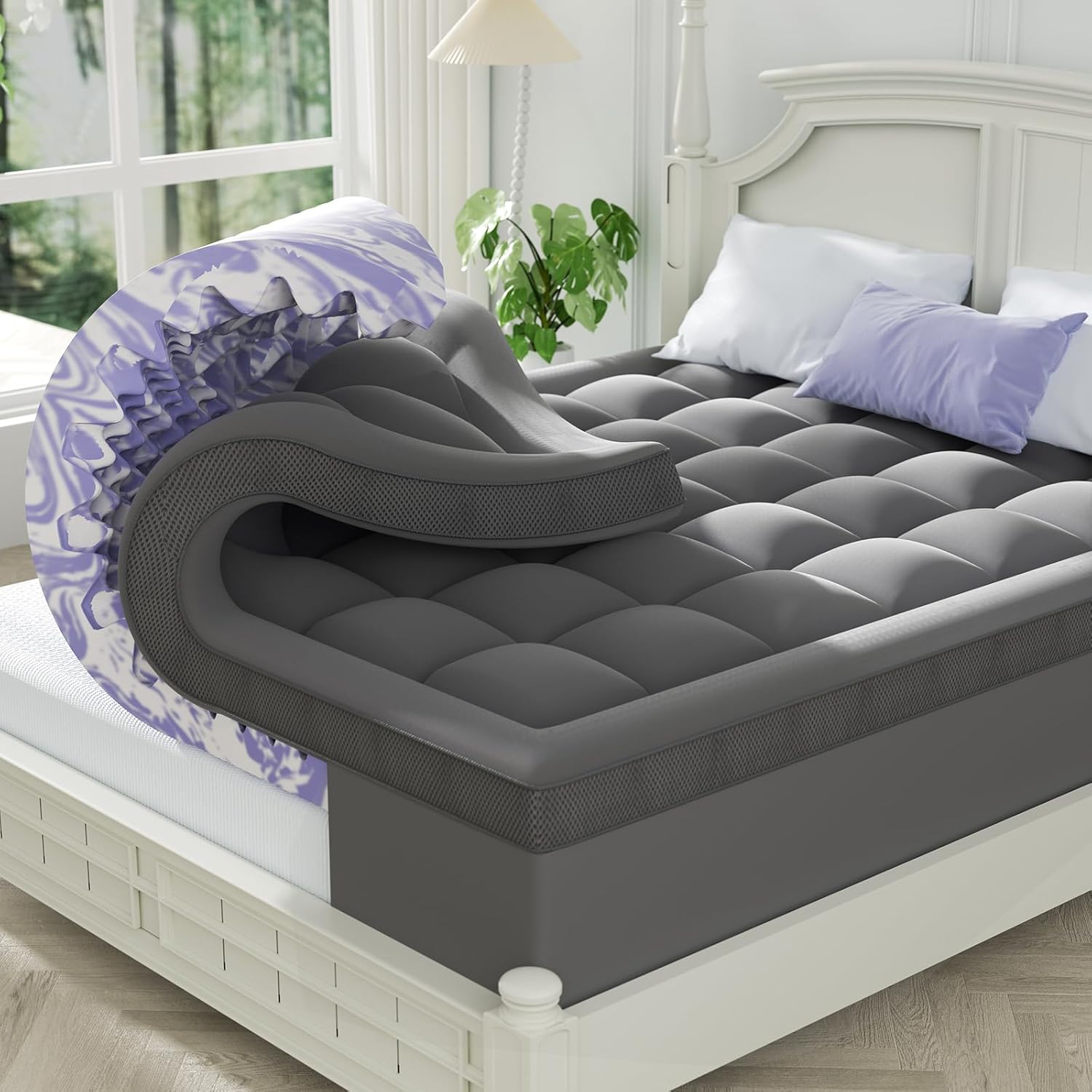 Dual Layer 4 Inch Memory Foam Mattress Topper Full - 2 Inch Gel Memory Foam and 2 Inch Pillow Top Mattress Pad, 7-Zone Egg Crate Full Size Mattress Topper
