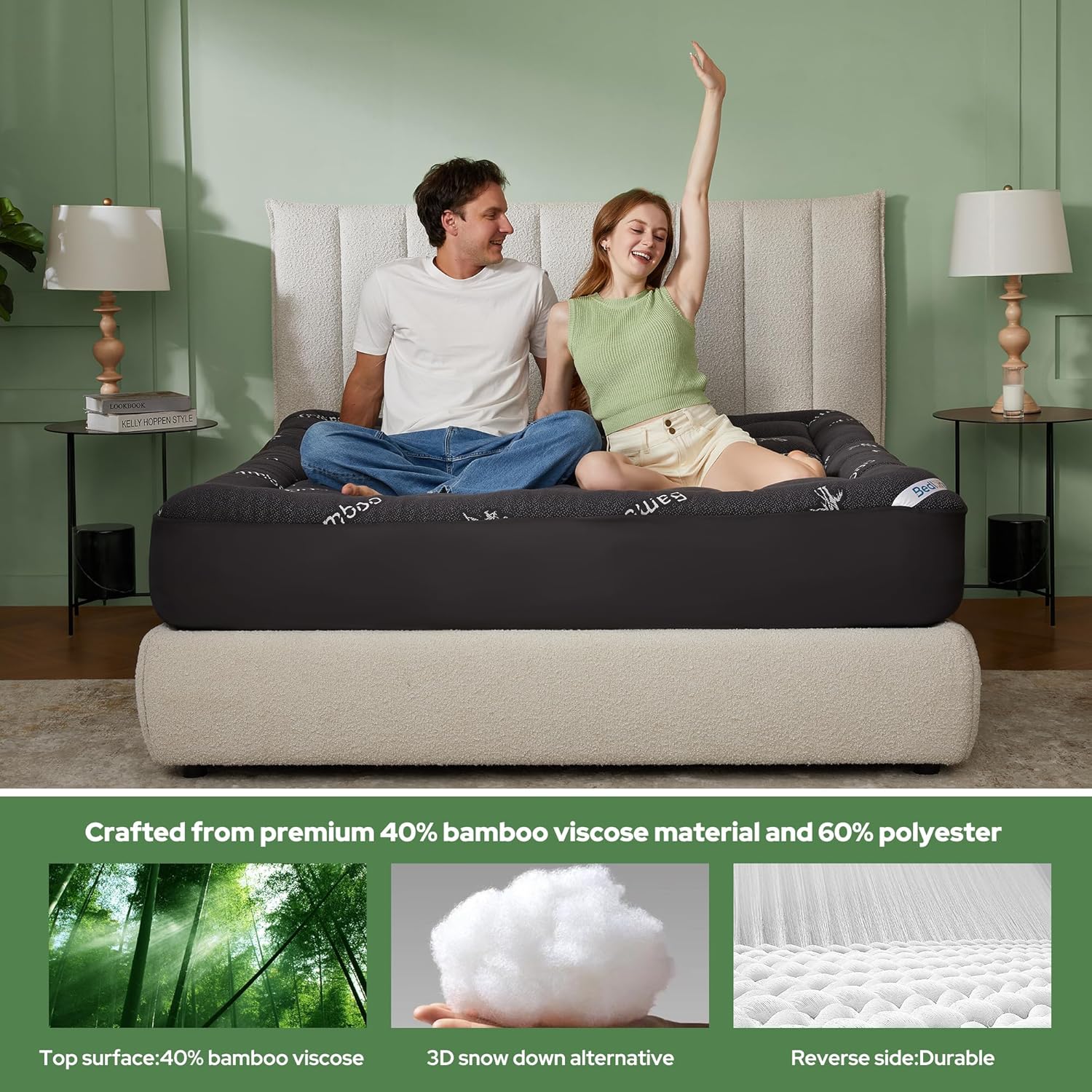 Full Size Mattress Topper Viscose Derived from Bamboo, Thick Pillow Top Mattress Pad with Stretchable Pockets for 6-15 inches Mattress, Breathable Mattress Topper for Back Pain Relief